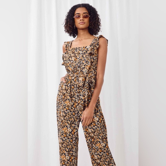 Baltic Born Black & Marigold Floral Ruffle Strap Jumpsuit | Size: Large | NWT - Picture 4 of 15
